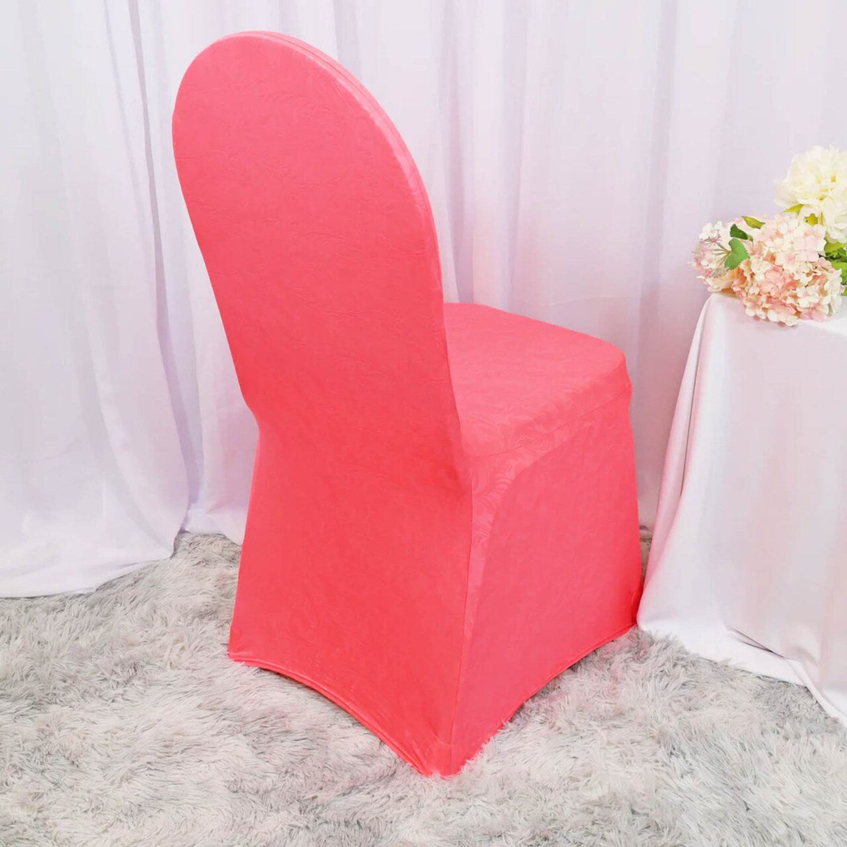 1 Piece Classic Embossed Spandex Banquet Chair Cover in Coral