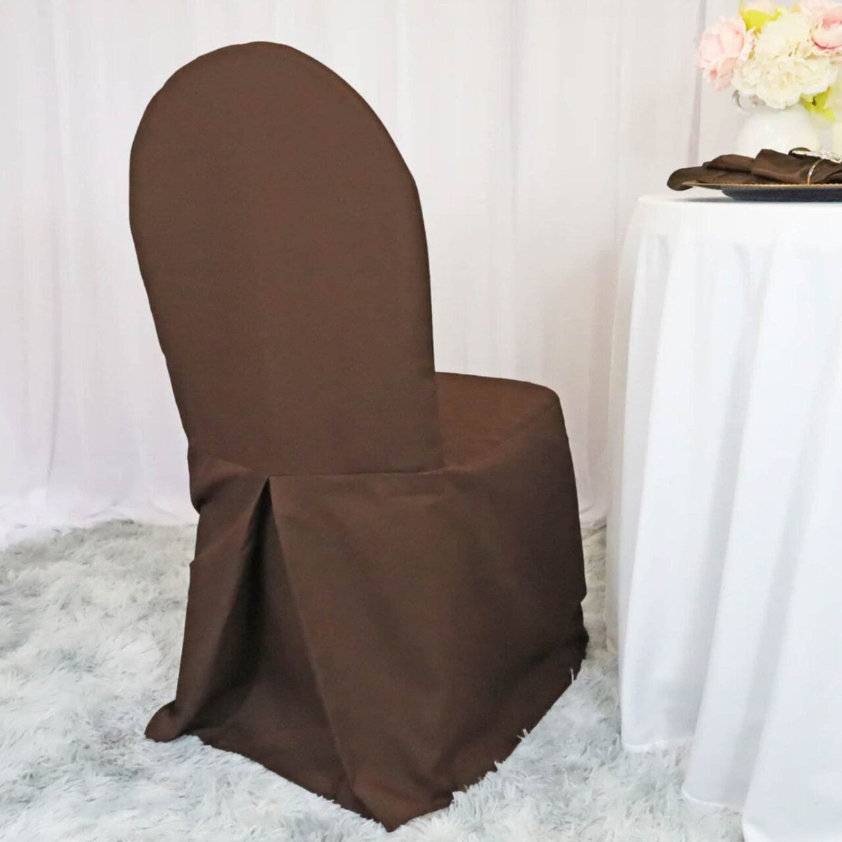 1 Piece Chocolate Polyester Banquet Chair Cover for Elegant Event Seating