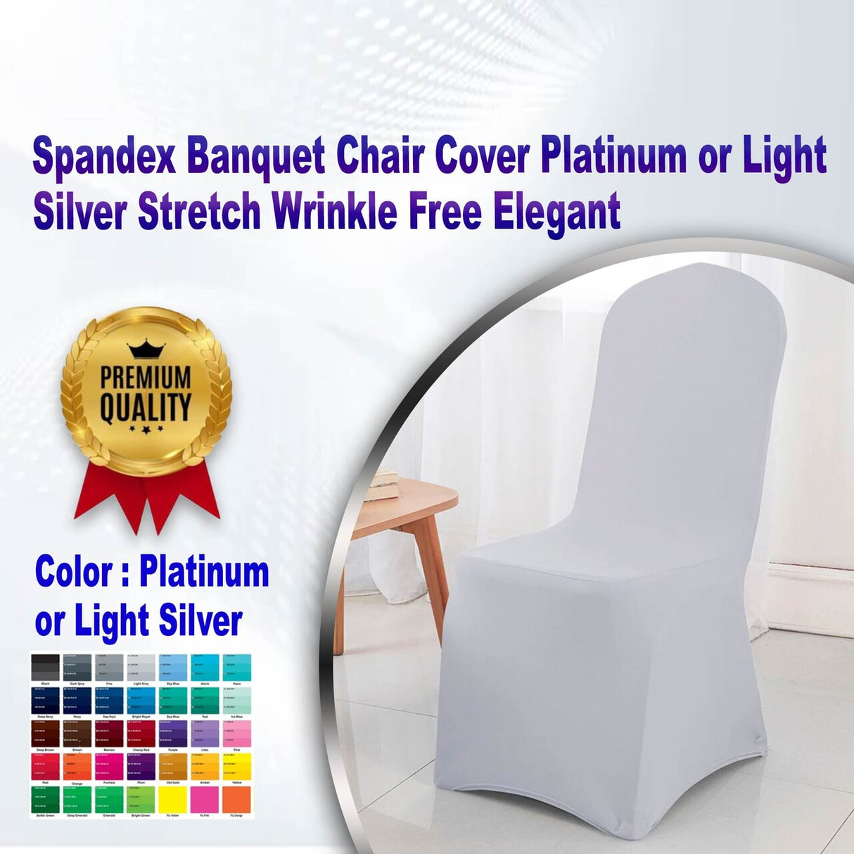1 Piece Spandex Banquet Chair Cover Platinum or Light Silver Stretch Wrinkle Free Elegant