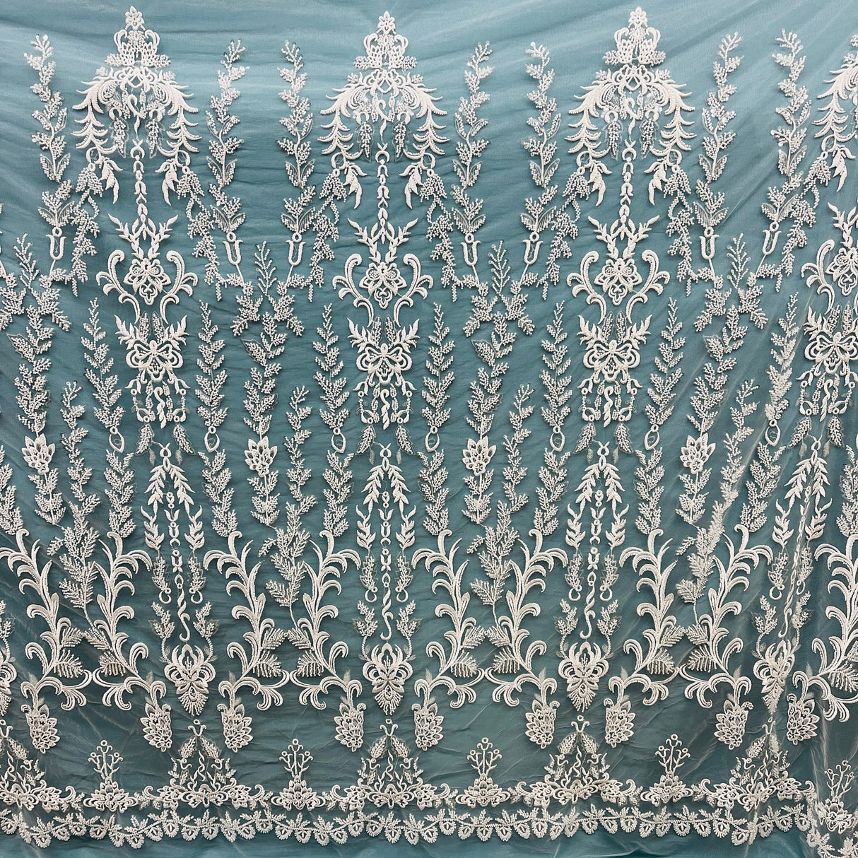 1 Yard Luxury Beaded Lace Fabric Embroidered on Polyester Net Mesh Elegant Bridal & Couture Design 51" Wide