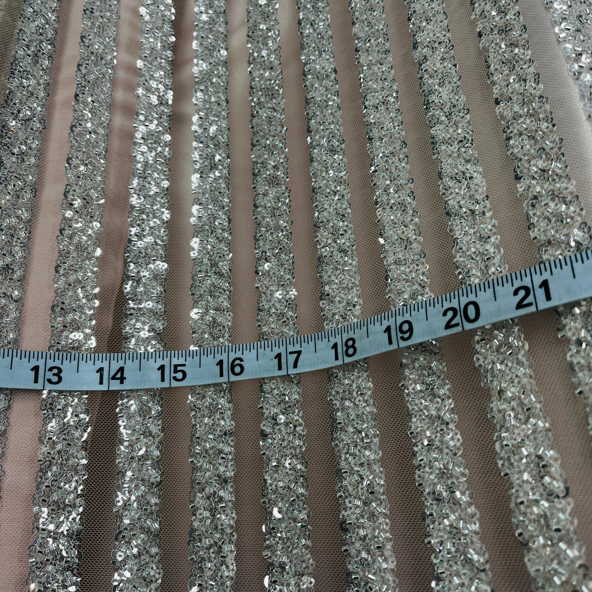 1 Yard Elegant Beaded Lace Fabric Embroidered on 100% Polyester Mesh – GD-02HB