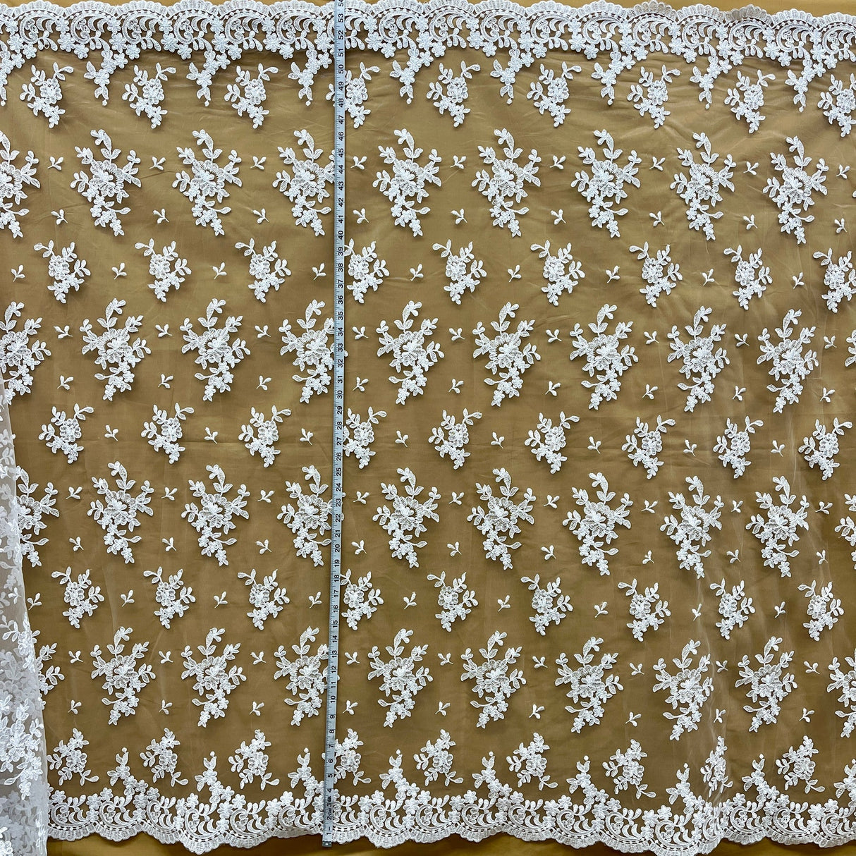 1 Yard Corded Bridal Lace Fabric Embroidered on 100% Polyester Net Mesh 53" Width