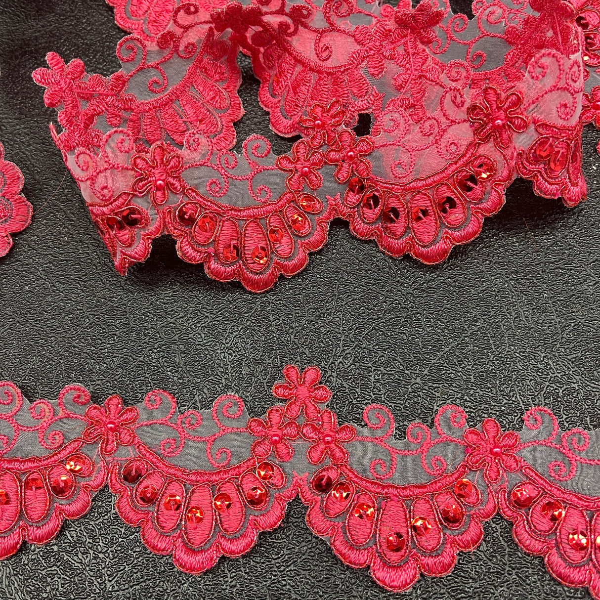 1 Yard Beaded & Corded Embroidered Lace Trim 2.5" Wide 100% Polyester Net Mesh for Special Occasion Dresses