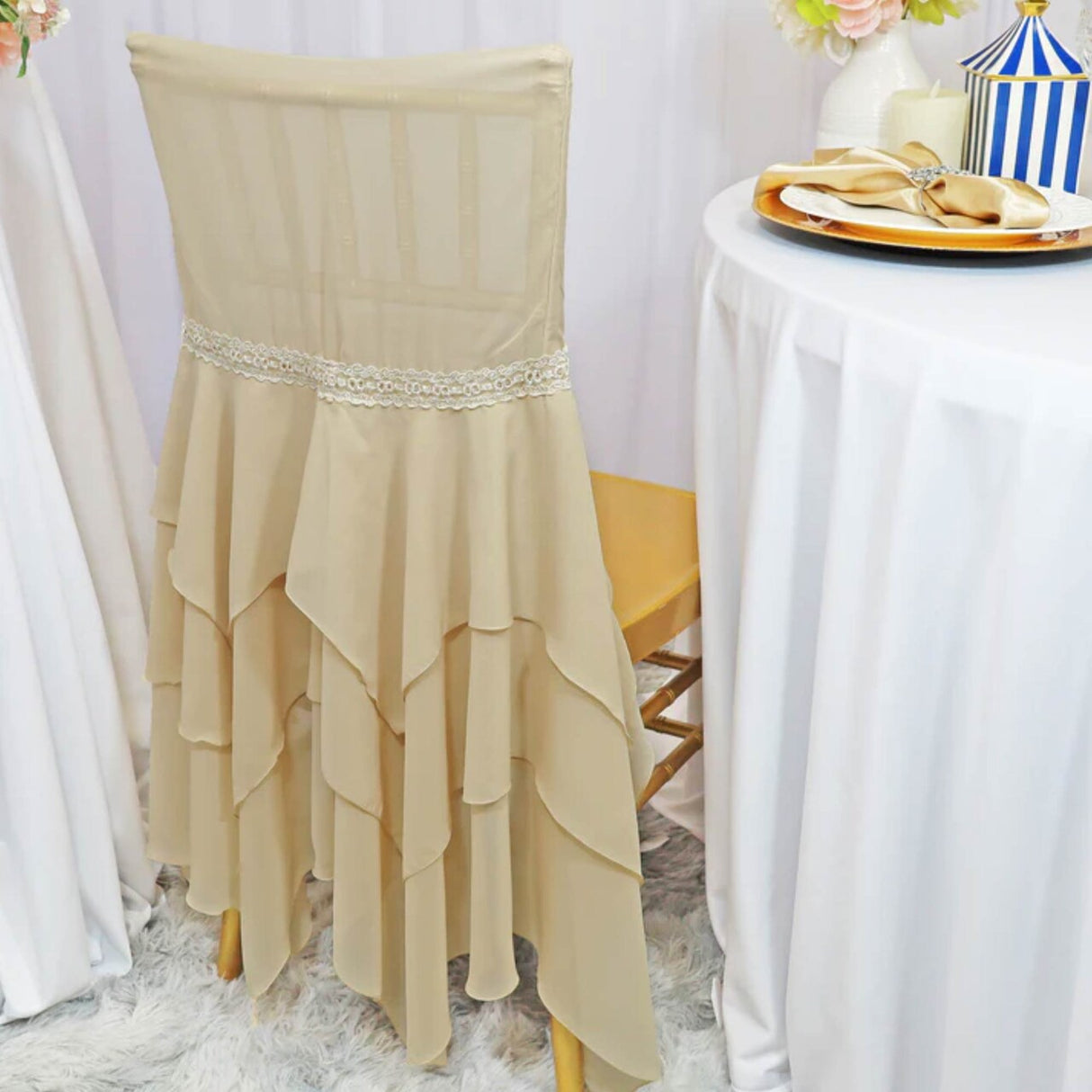 1 Piece Champagne Chiffon Chiavari Chair Cover with Sash for Elegant Events