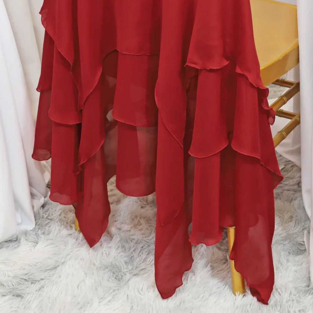 1 Piece Vibrant Apple Red Chiffon Chiavari Chair Cover with Sash Elegant Sheer Accent