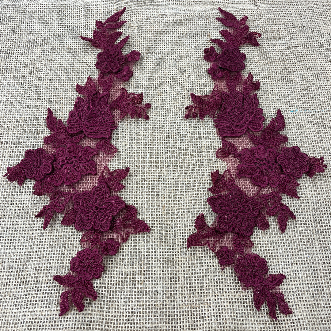 1 Pair 3D Floral Lace Applique Embroidered on 100% Polyester Net Mesh 12" x 4" Each Side