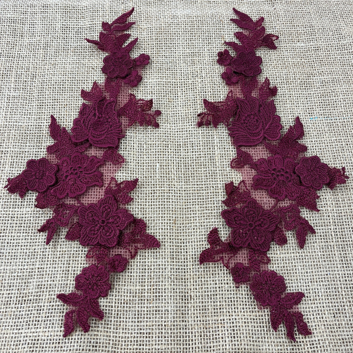 1 Pair 3D Floral Lace Applique Embroidered on 100% Polyester Net Mesh 12" x 4" Each Side