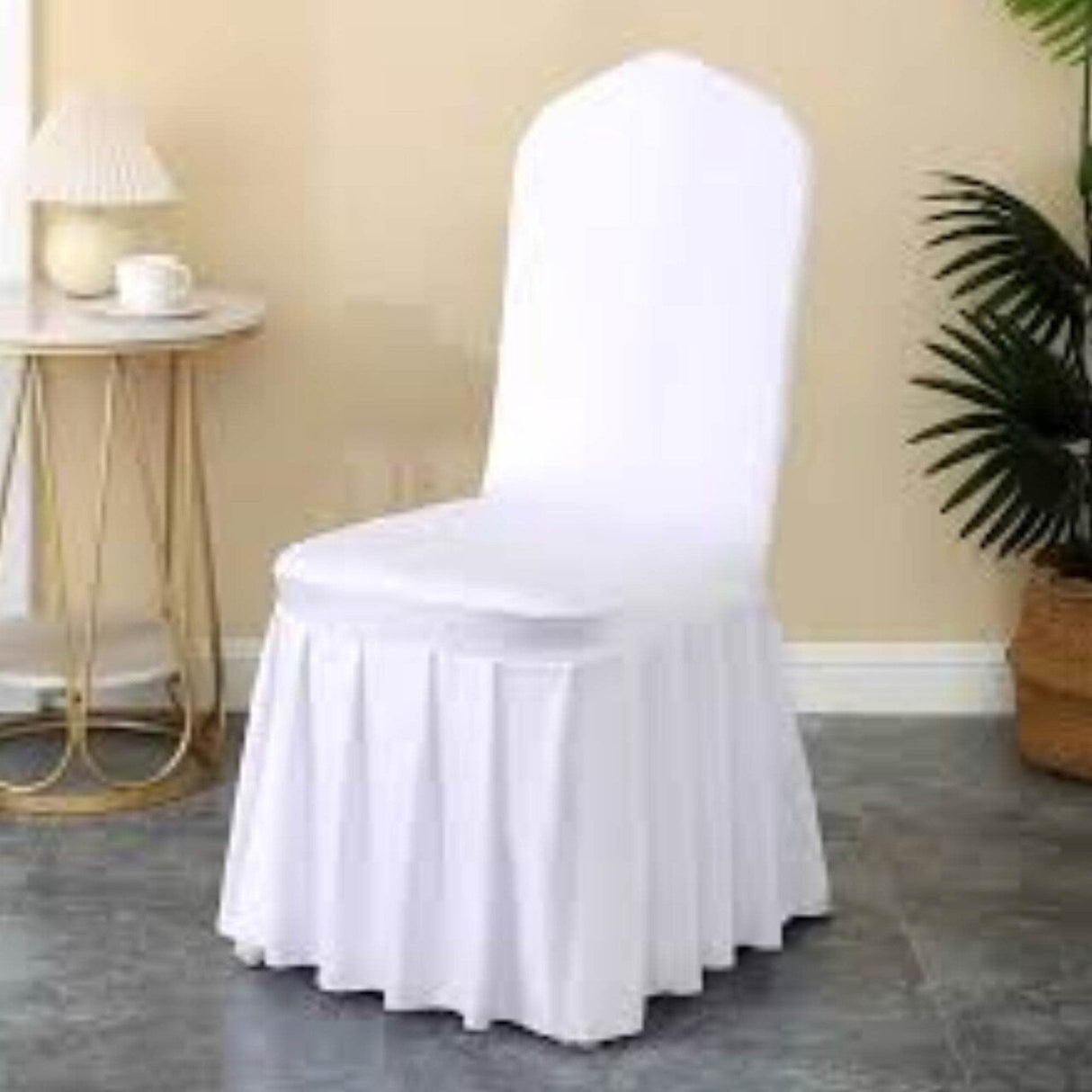 White Spandex Banquet Skirt Chair Cover for Weddings and Elegant Event Seating
