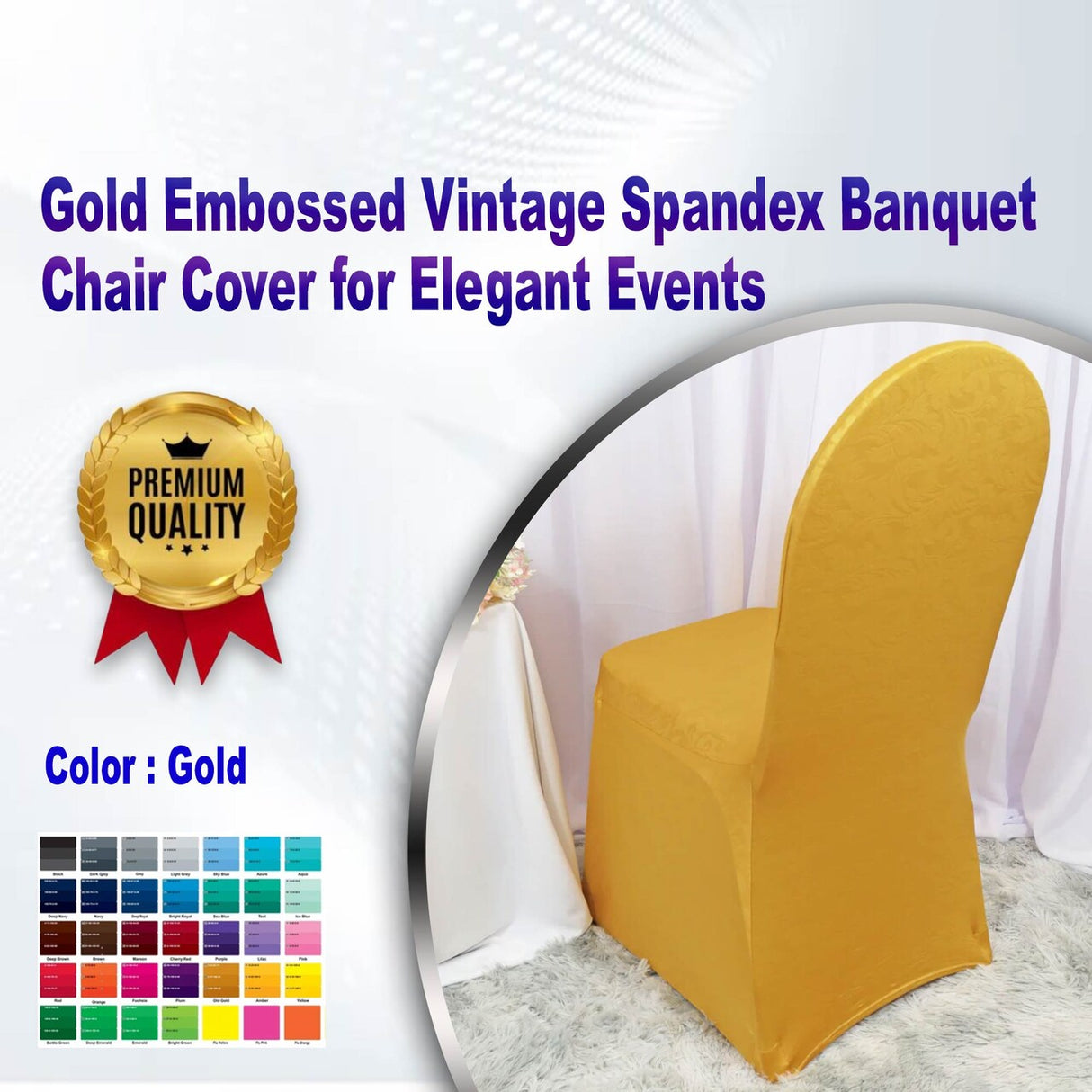 1 Piece Gold Embossed Vintage Spandex Banquet Chair Cover for Elegant Events
