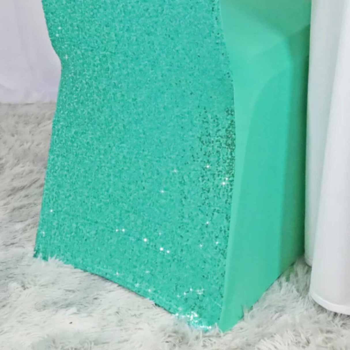 1 Piece Sequin Spandex Banquet Chair Cover Tiff Blue Or Aqua Blue Stretch Sparkle Decor