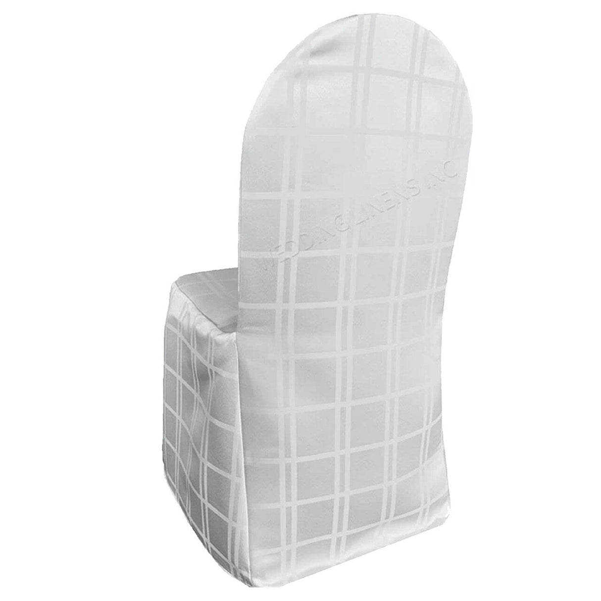 1 Piece White Plaid Jacquard Polyester Banquet Chair Cover Elegant Event Slipcover