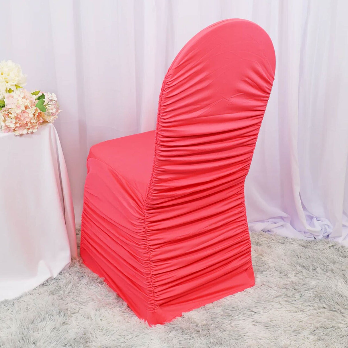 1 Piece Coral Rouge Chair Cover, Stretch Ruffled Spandex for Banquet Chairs