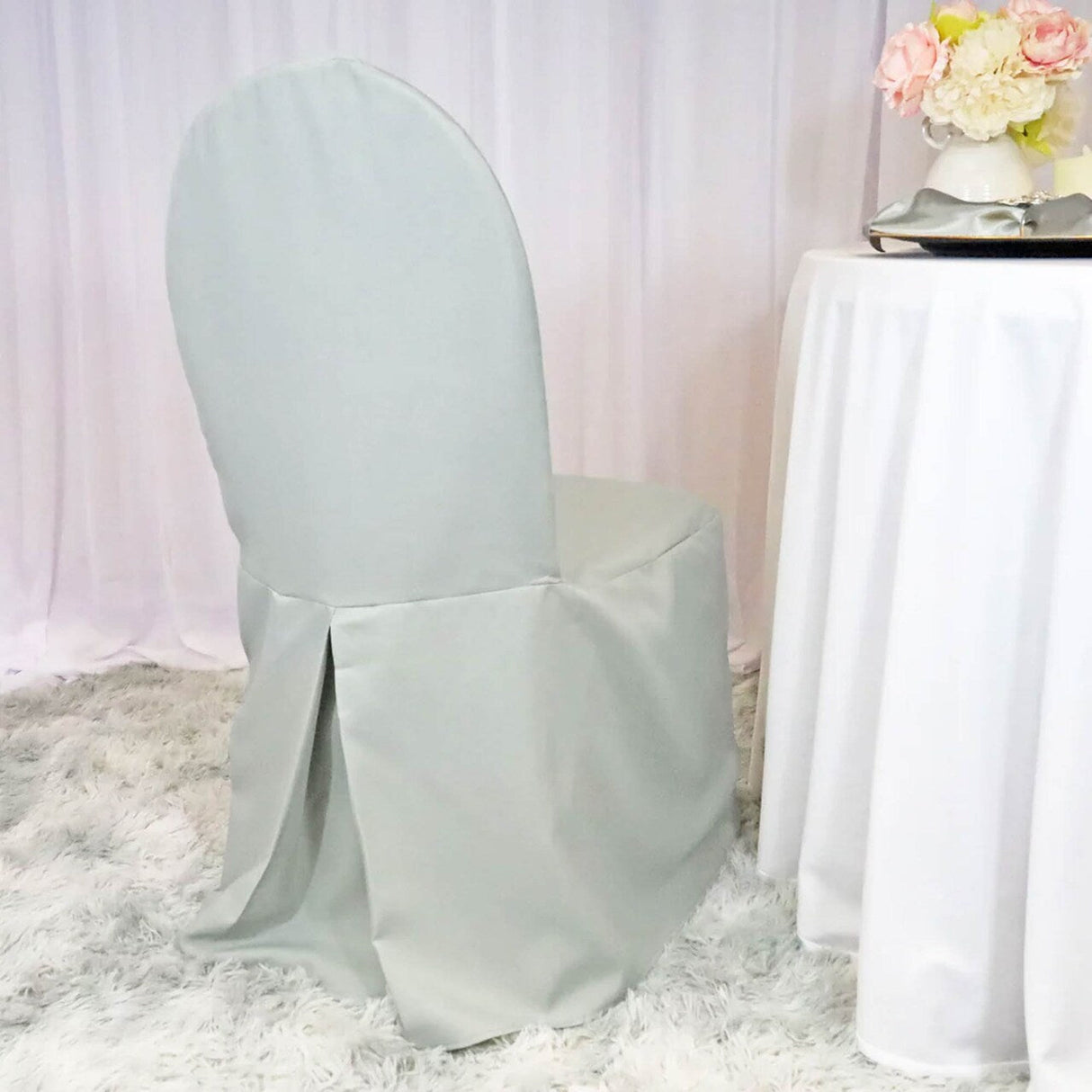 1 Piece Silver Polyester Chair Cover Elegant Banquet Event Seating