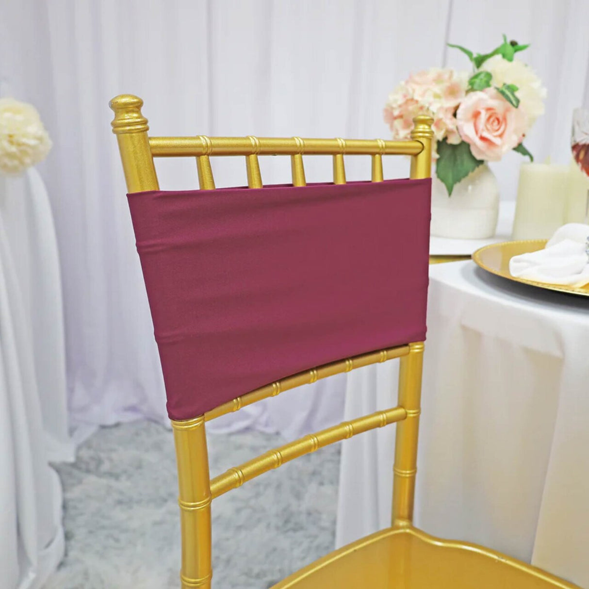 10 Pieces Elegant Sangria Spandex Chair Bands 7 x 13 Inches