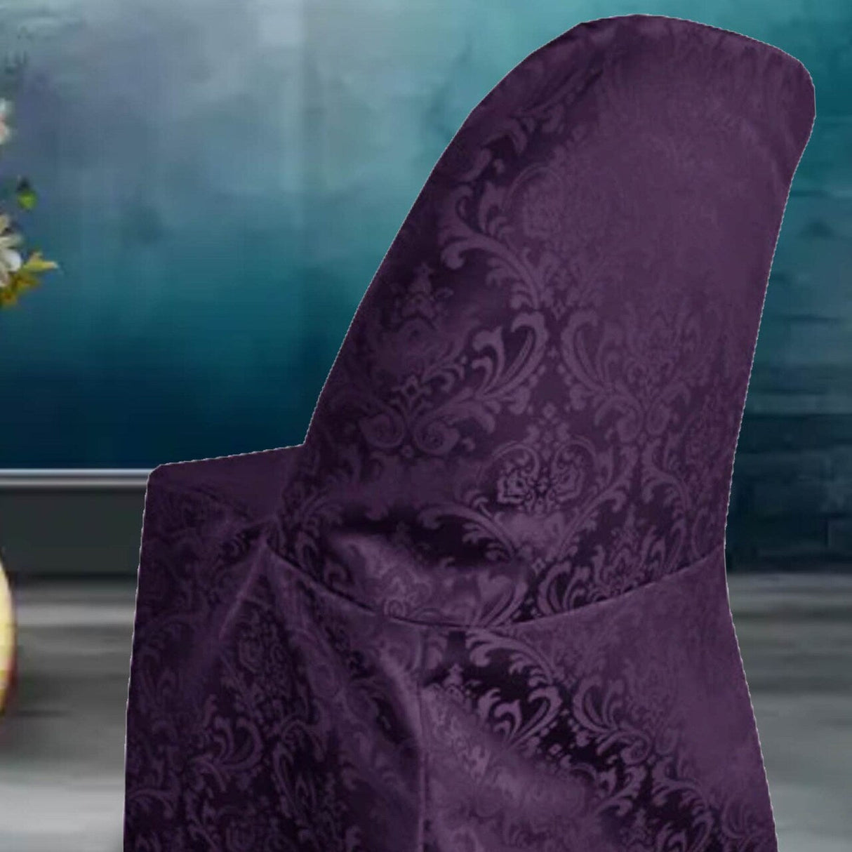 1 Piece Eggplant Floral Damask Jacquard Chair Cover for Elegant Folding Seating