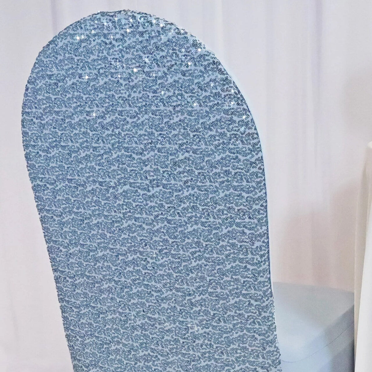 1 Piece Dusty Blue Sequin Stretch Chair Cover Banquet Fit with Sparkle