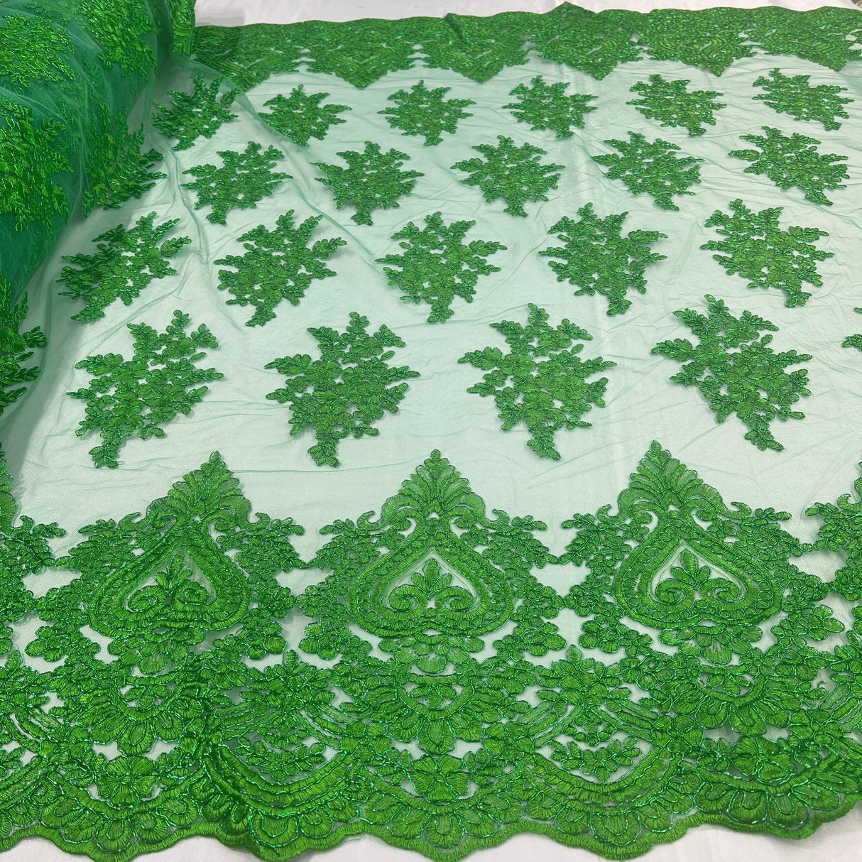 1 Yard Royal Blue Corded Lace Fabric Embroidered on Polyester Net Mesh 52 Inch Width