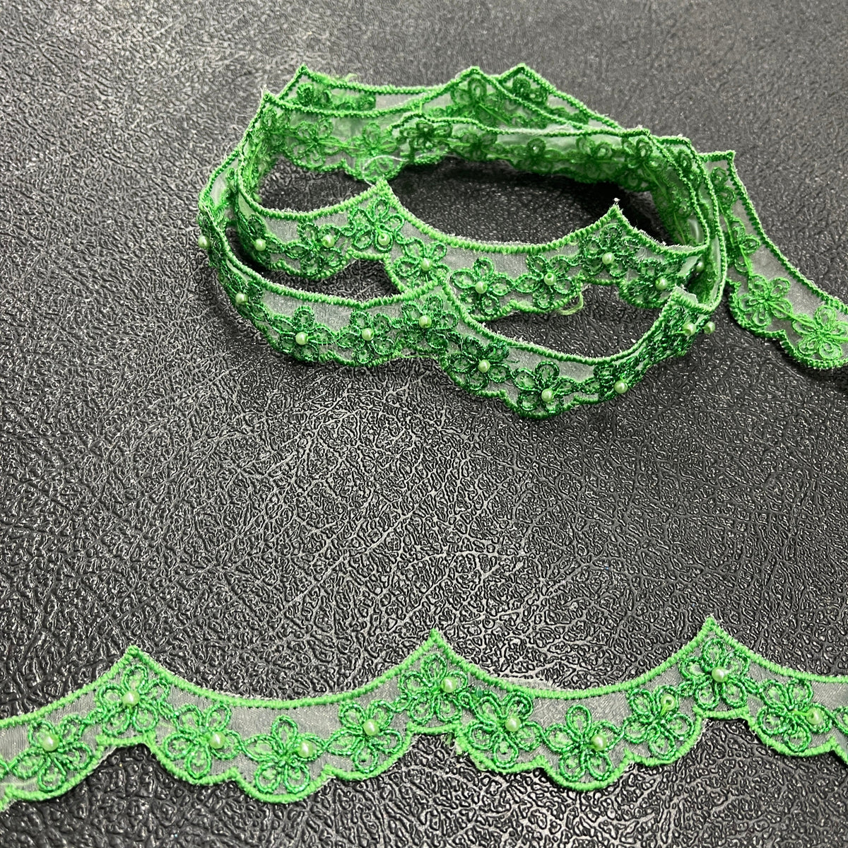 1 Yard Beaded & Corded Lace Trimming Embroidered on 100% Polyester Net Mesh 1" Wide