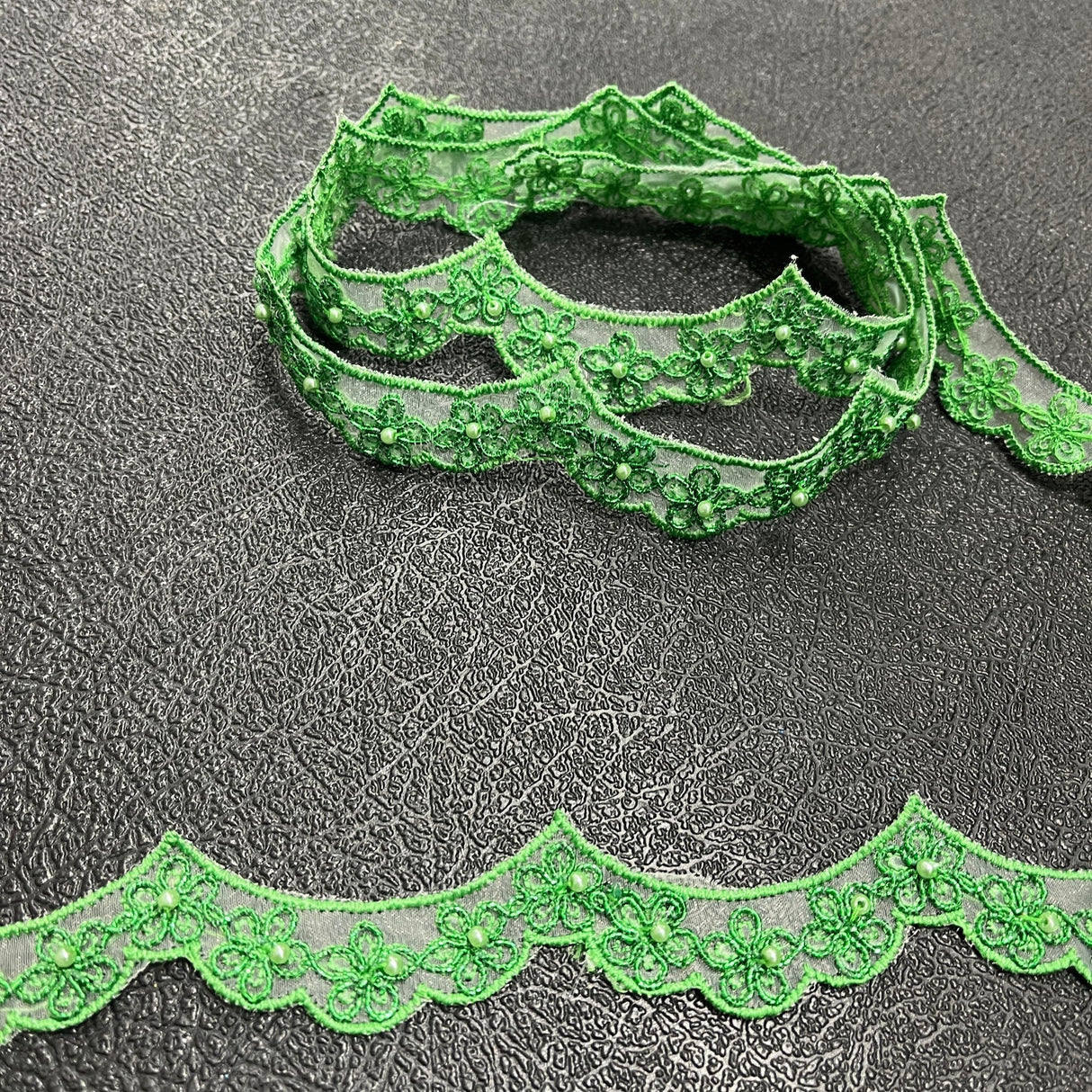 1 Yard Beaded & Corded Lace Trimming on Net Mesh | 1" Wide | Antique Silver | Elegant Embroidered Trim for Bridal, Formalwear & Costumes