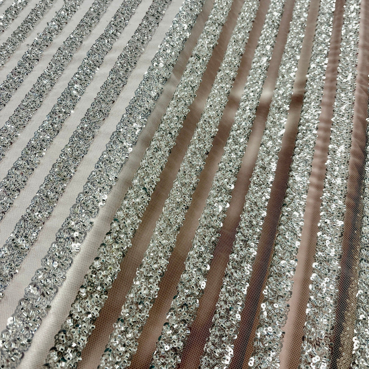 1 Yard Elegant Beaded Lace Fabric Embroidered on 100% Polyester Mesh – GD-02HB