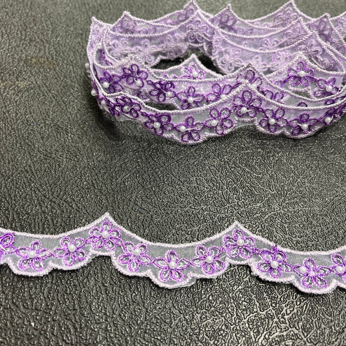 1 Yard Beaded & Corded Lace Trimming on Net Mesh | 1" Wide | Antique Silver | Elegant Embroidered Trim for Bridal, Formalwear & Costumes