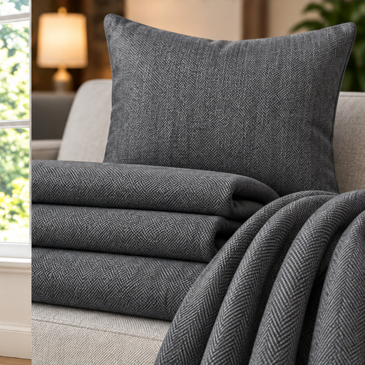 Med Grey Herringbone Merino Wool Fabric 58/60in Width by the Yard