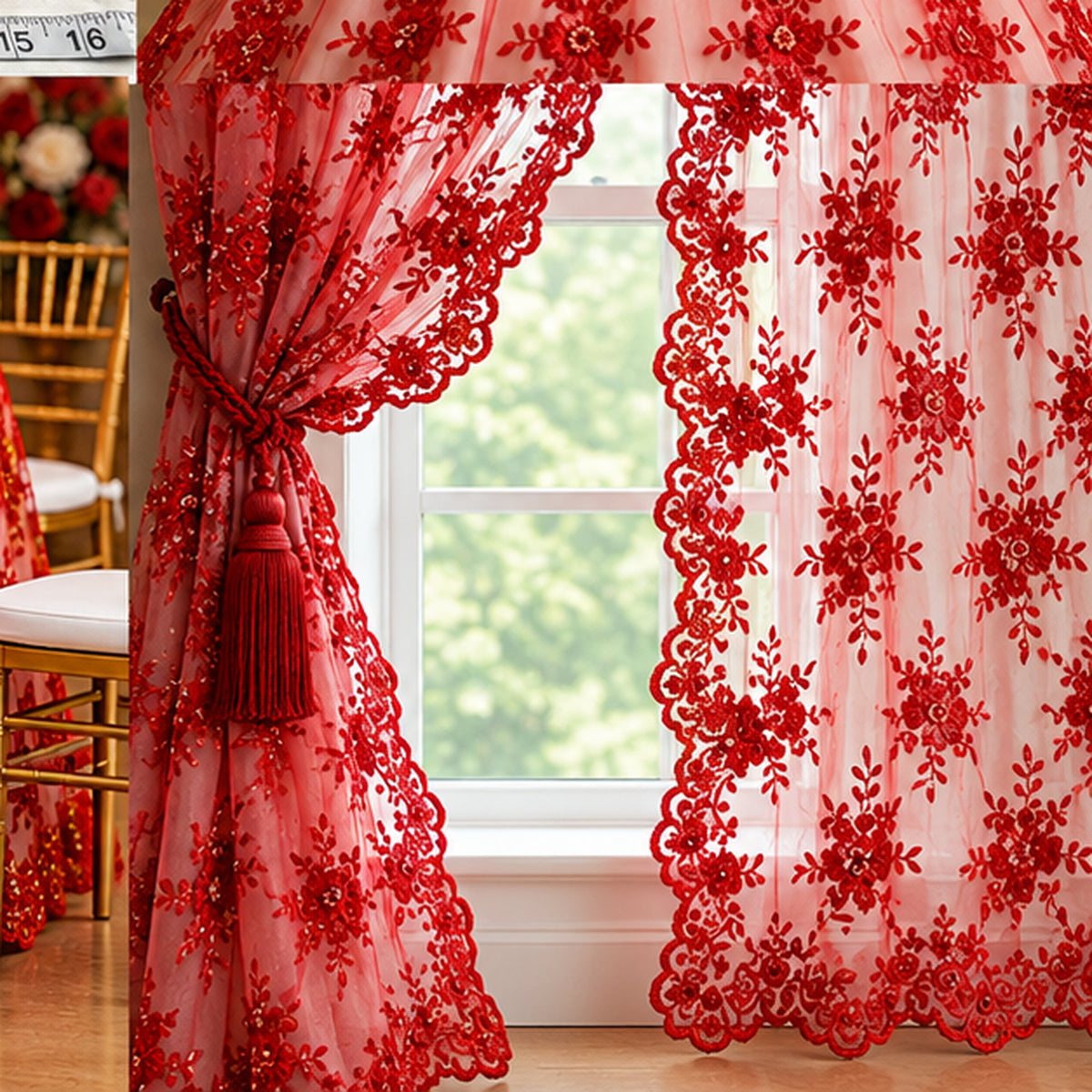 Beaded Corded Bridal Lace Fabric Embroidered Polyester Net Mesh