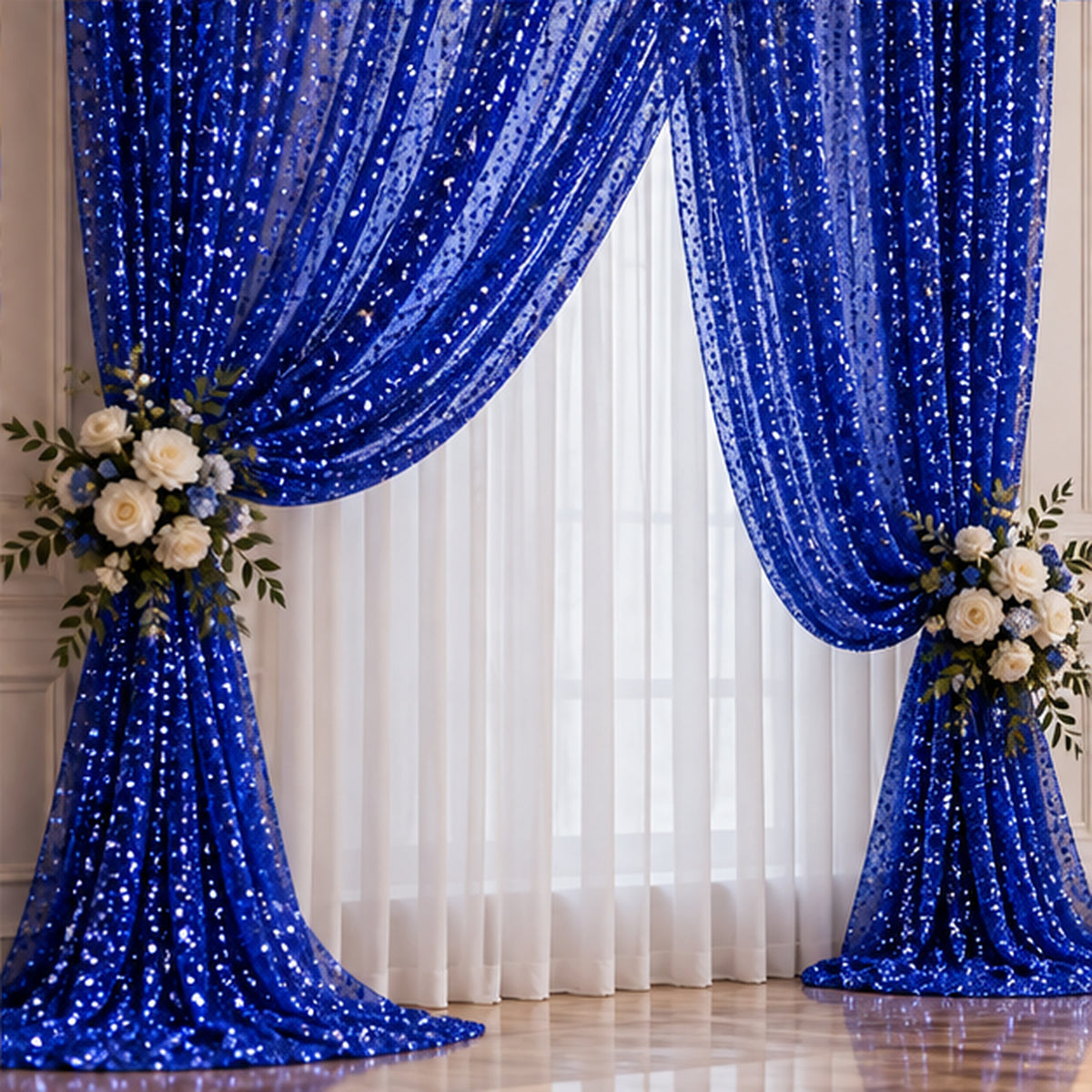BPS Mesh Lace Royal Blue Fabric Sheer Stretch by the Yard Decor