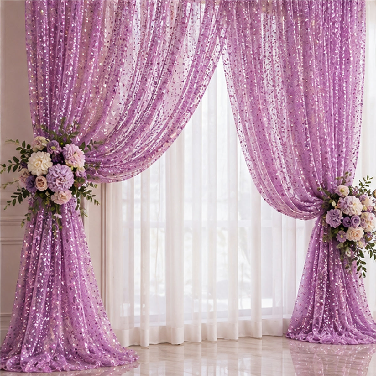 BPS Mesh Lace Lilac Fabric Sheer Stretch Floral by the Yard Decor