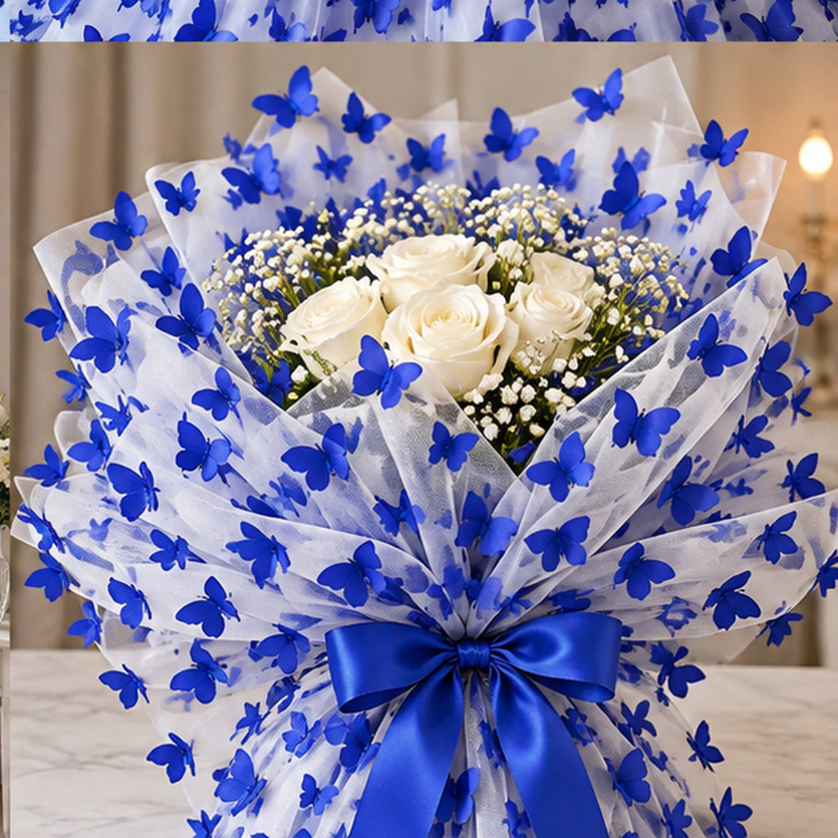 3D Butterflies Royal Blue Lace Fabric Embroidered by the Yard