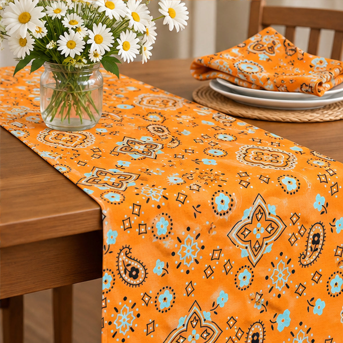 Paisley Bandanna Fabric Tangerine Poly Cotton Print by the Yard