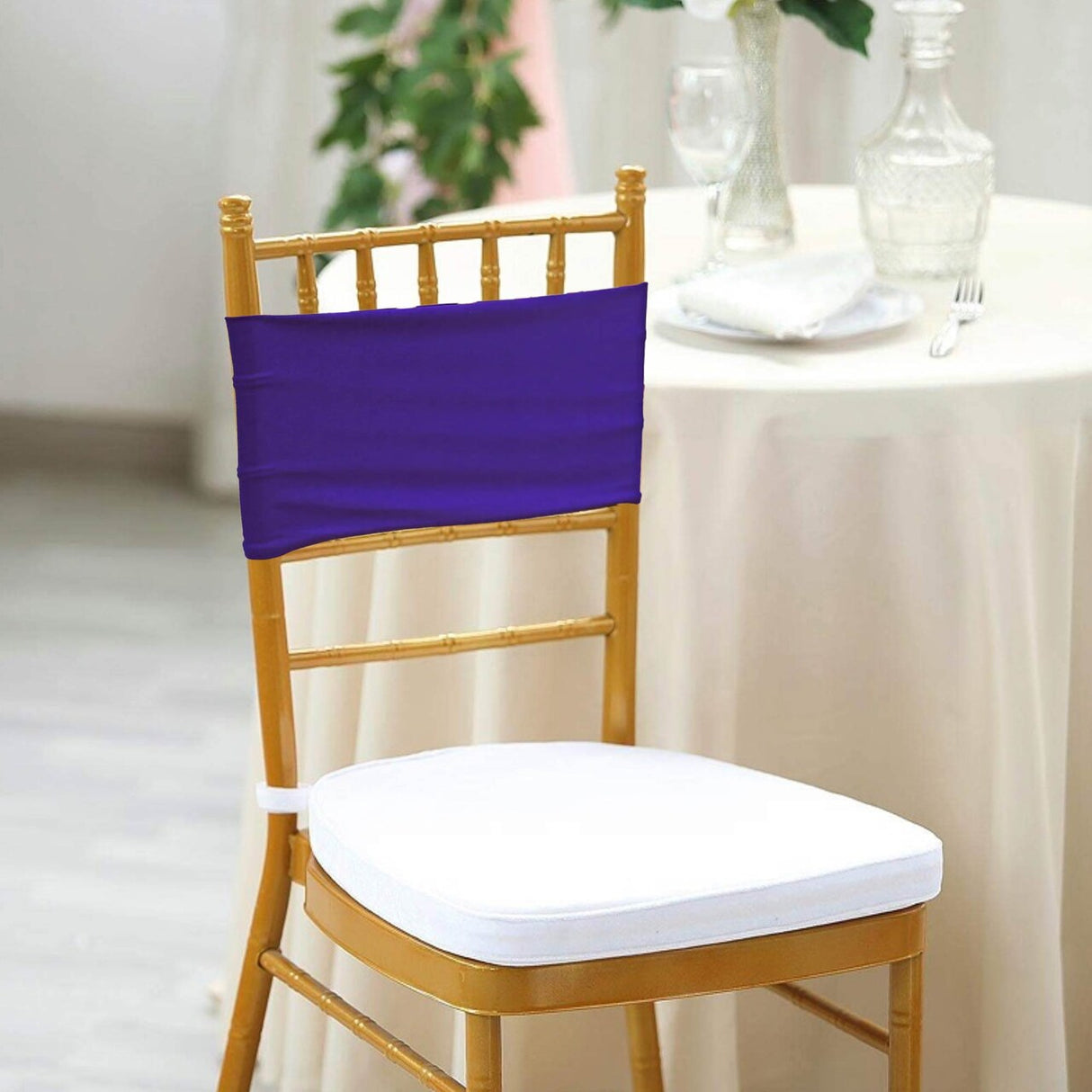 10 Pieces Stretchy Regency Purple Spandex Chair Bands for Banquet Chairs 7 x 13 Inches