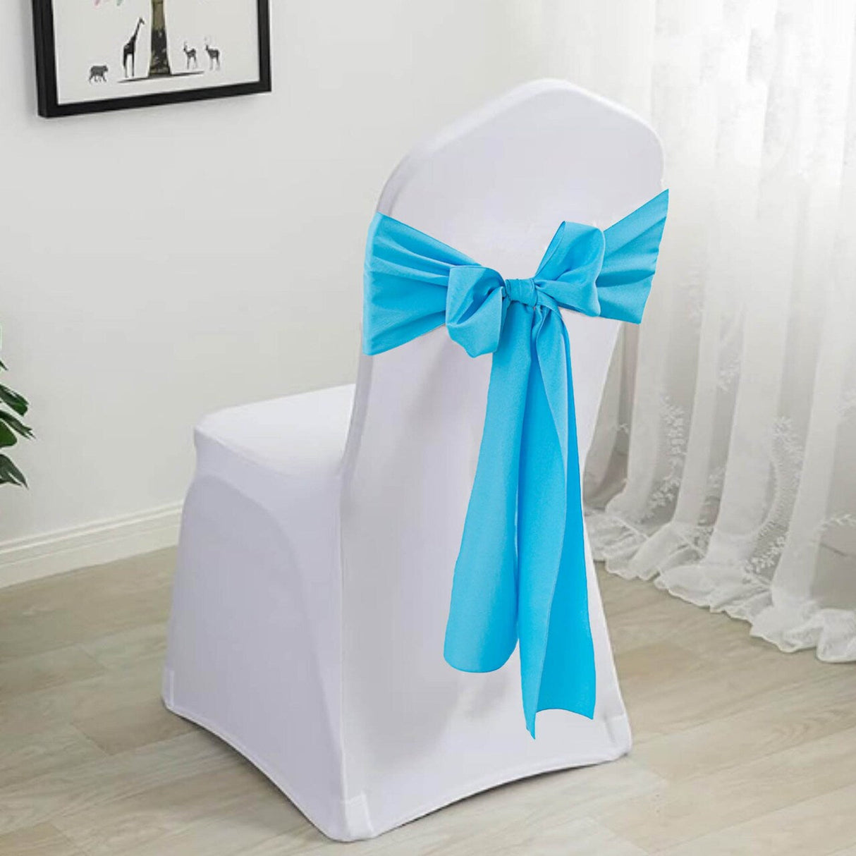 10 Pieces Turquoise Polyester Chair Sashes 8"x108" Wrinkle Resistant Decor