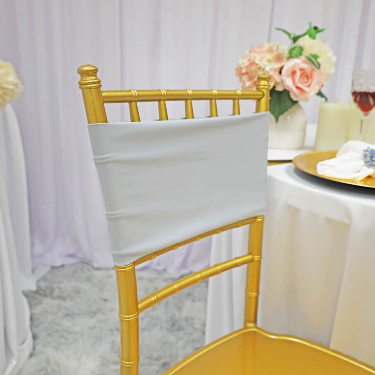 10 Pieces Stretchy Platinum Or Light Silver Spandex Chair Bands 7 x 13 Inches