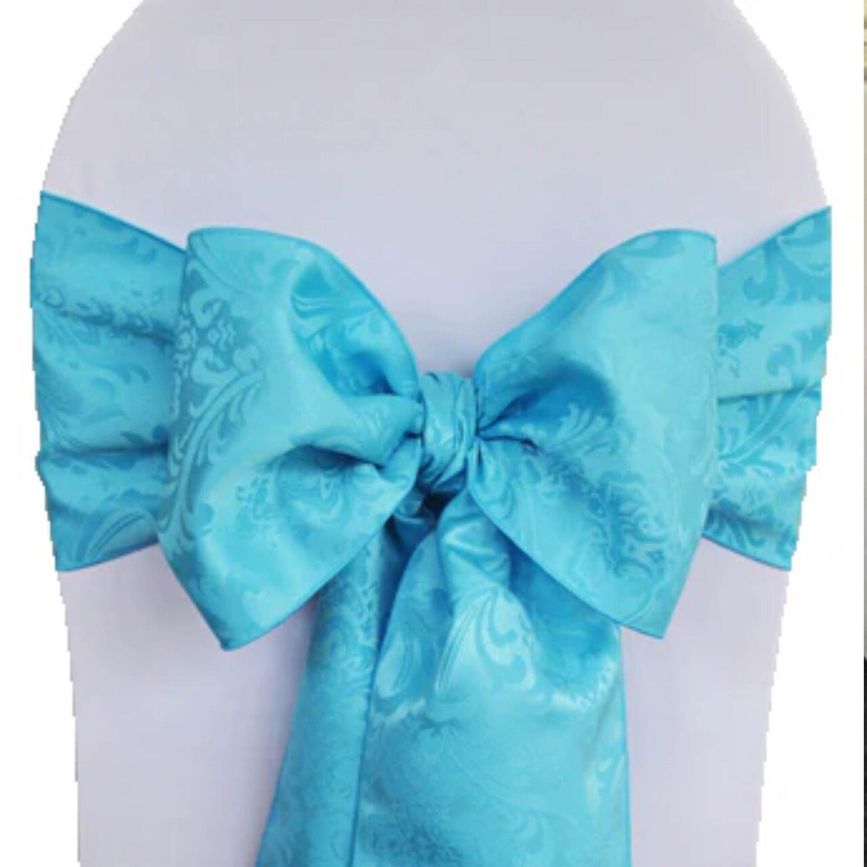 10 Pieces Vibrant Turquoise Floral Damask Jacquard Chair Sashes 7.5 x 108 Inches