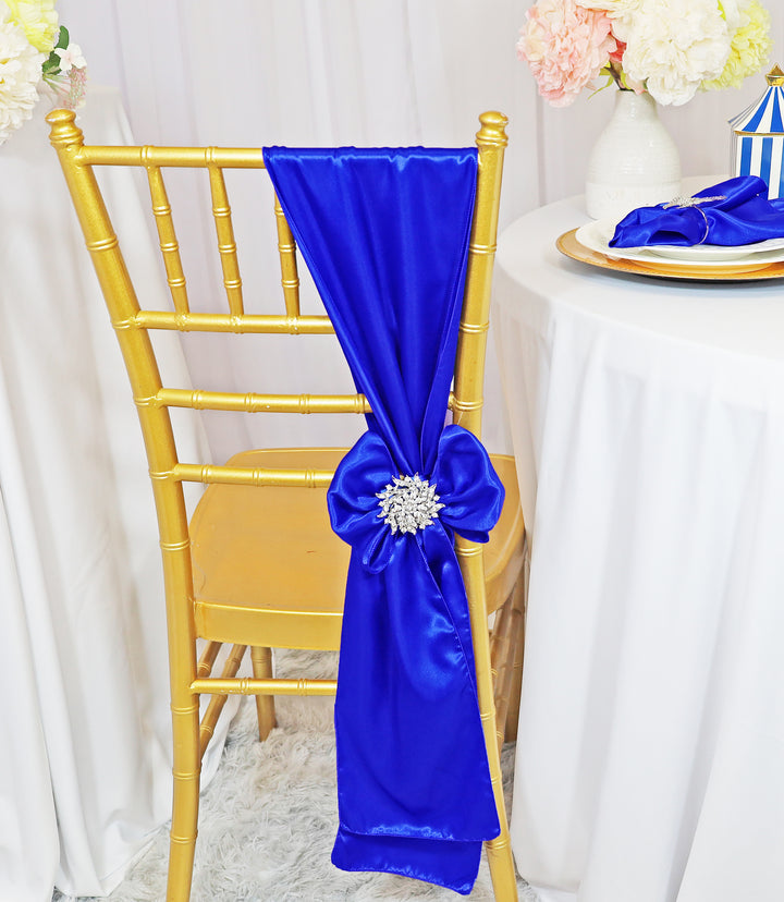 10 Pieces Royal Blue Smooth Satin Chair Sashes, 8"x108" Decorative Accents
