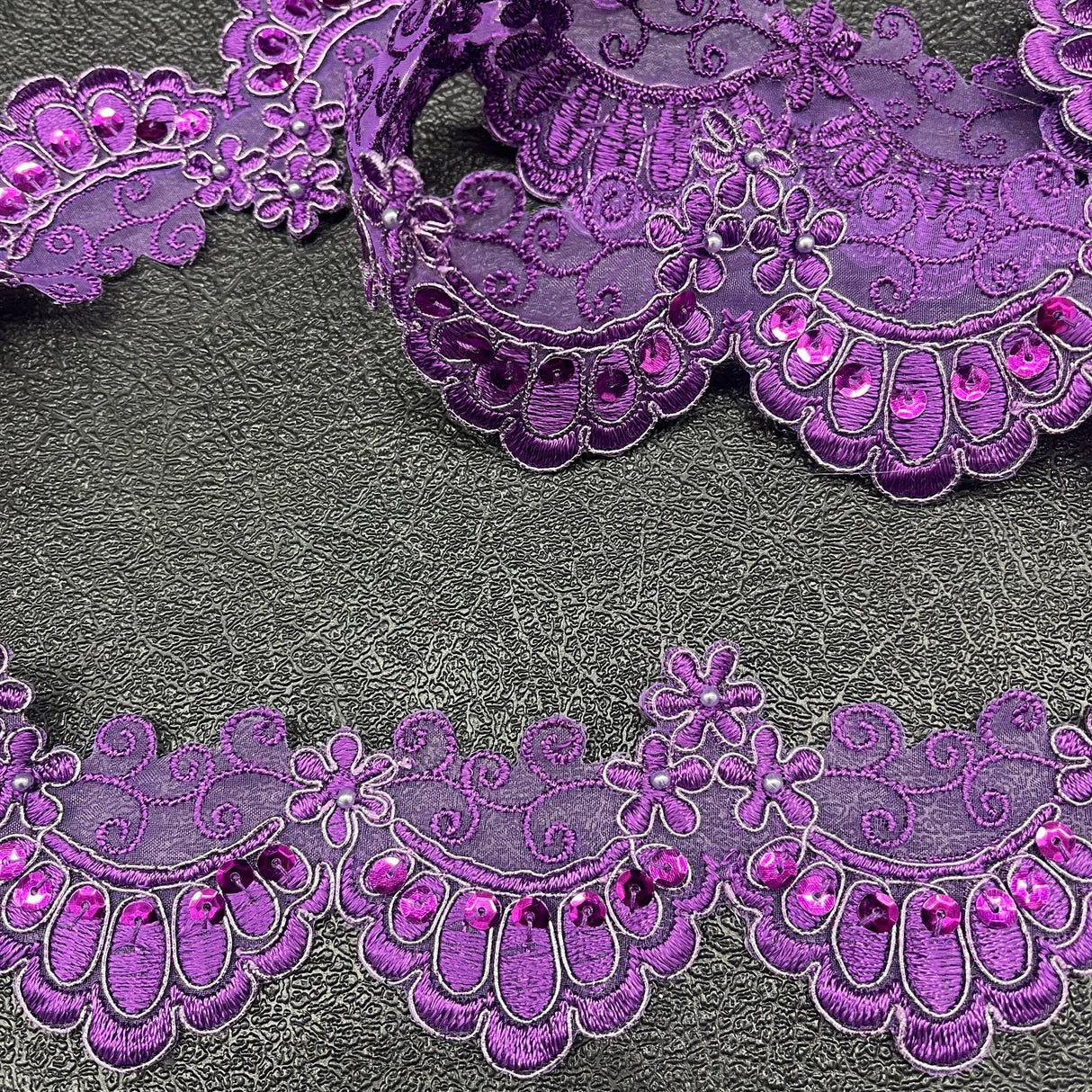 1 Yard Beaded & Corded Embroidered Lace Trim 2.5" Wide 100% Polyester Net Mesh for Special Occasion Dresses