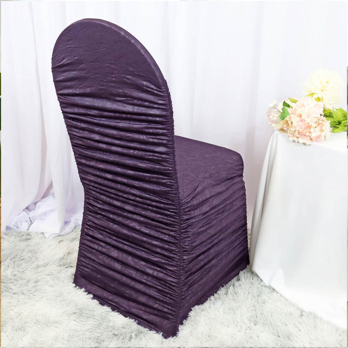 1 Piece Antique Rouge Texture Spandex Banquet Chair Cover Eggplant