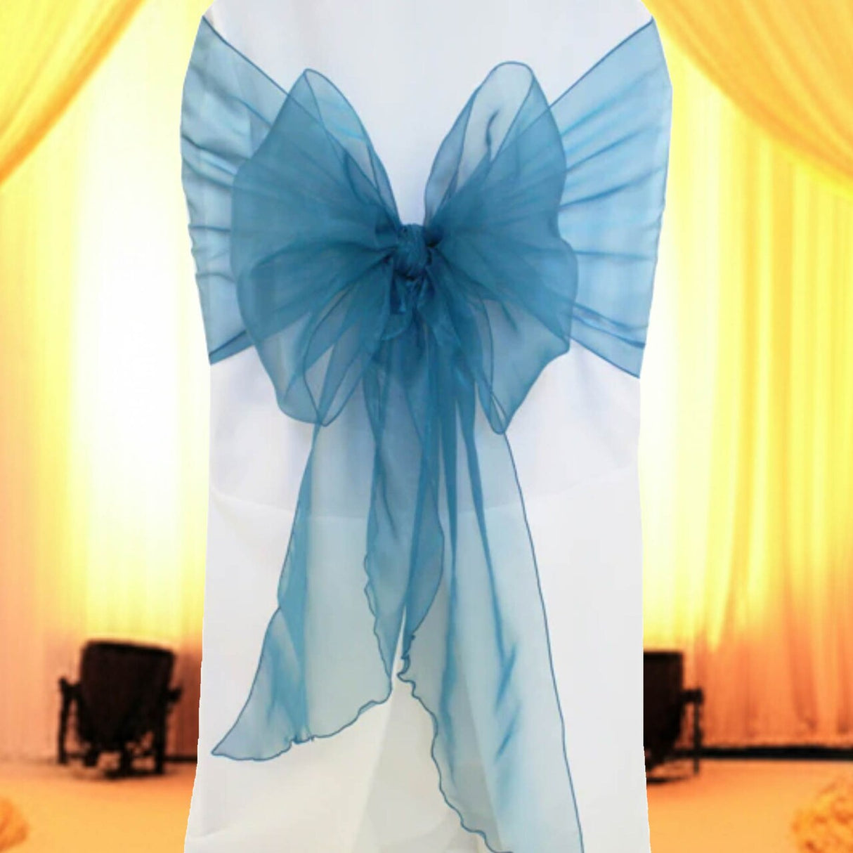 10 Pieces Peacock Organza Chair Bands, 12"x116" Stylish Angled End Decor