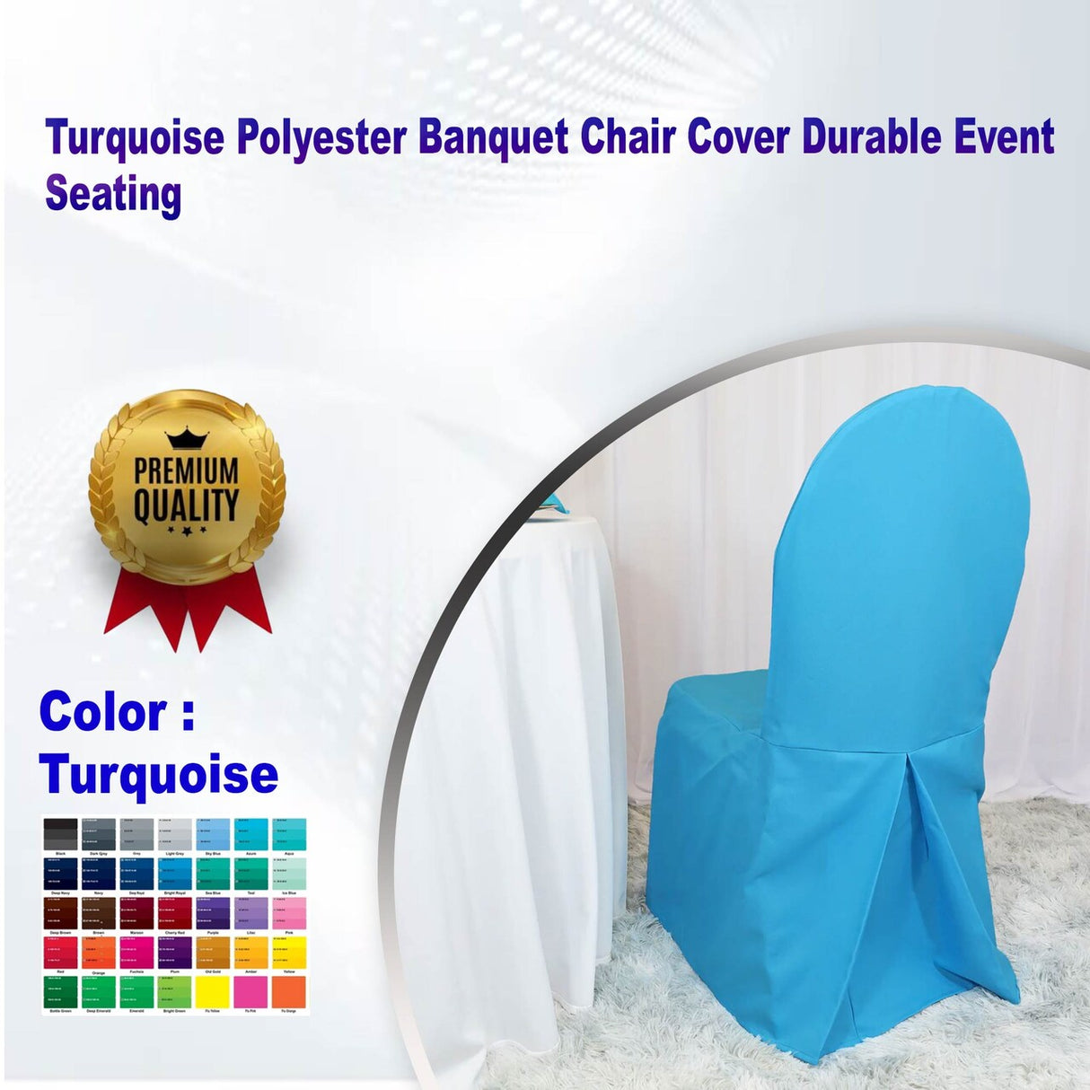 1 Piece Turquoise Polyester Banquet Chair Cover Durable Event Seating