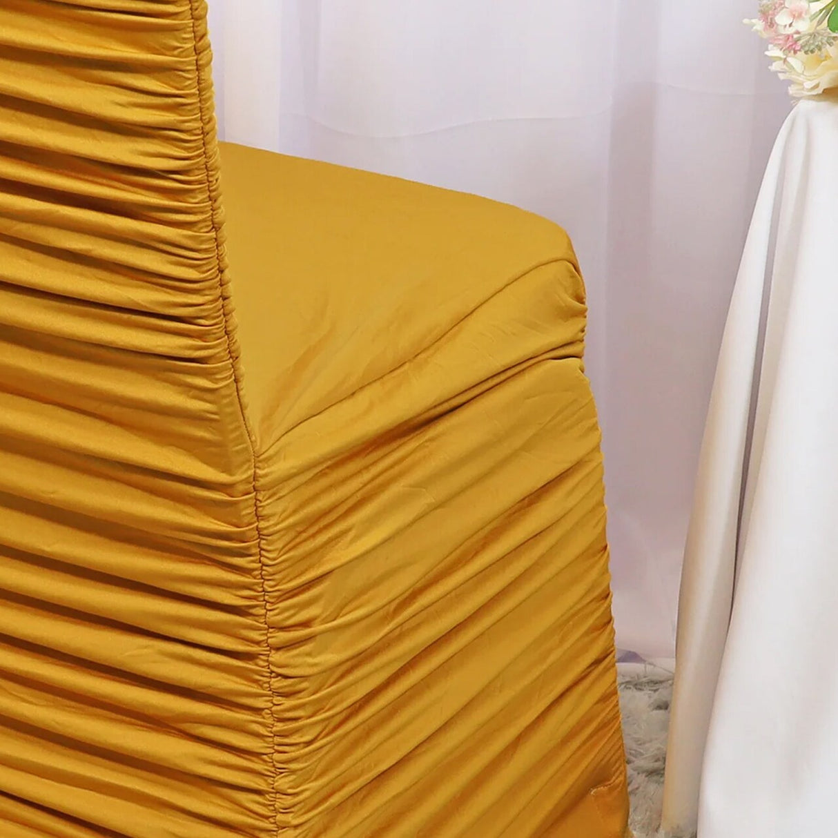 1 Piece Gold Rouge Ruffled Spandex Banquet Chair Cover Elegant Event Seating