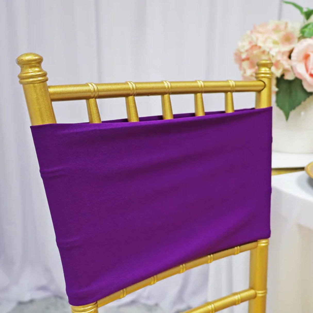 10 Pieces Stretchy Elegant Purple Spandex Chair Bands 7 x 13 Inches