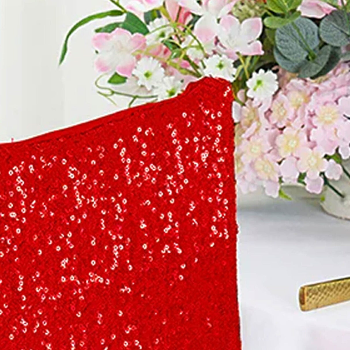 1 Piece Red Sequin Spandex Chair Cap 13.5 inch by 10 inch Event Party Decoration