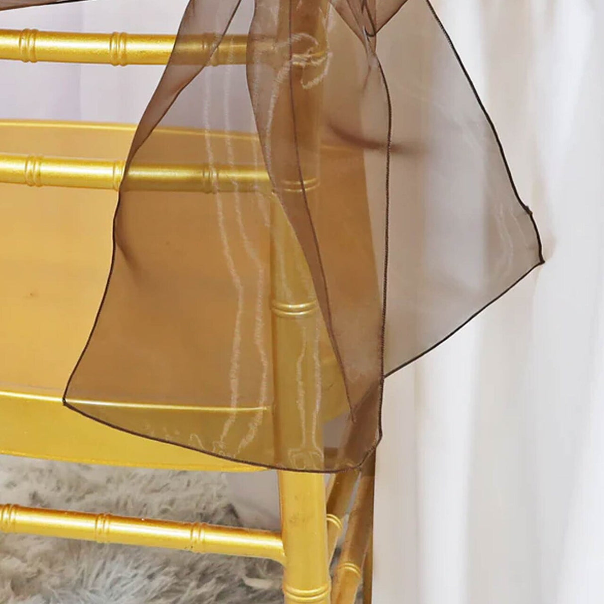 10 Pieces Chocolate Organza Chair Sashes 8"x108" Sheer Brown Chair Decor for Weddings & Events