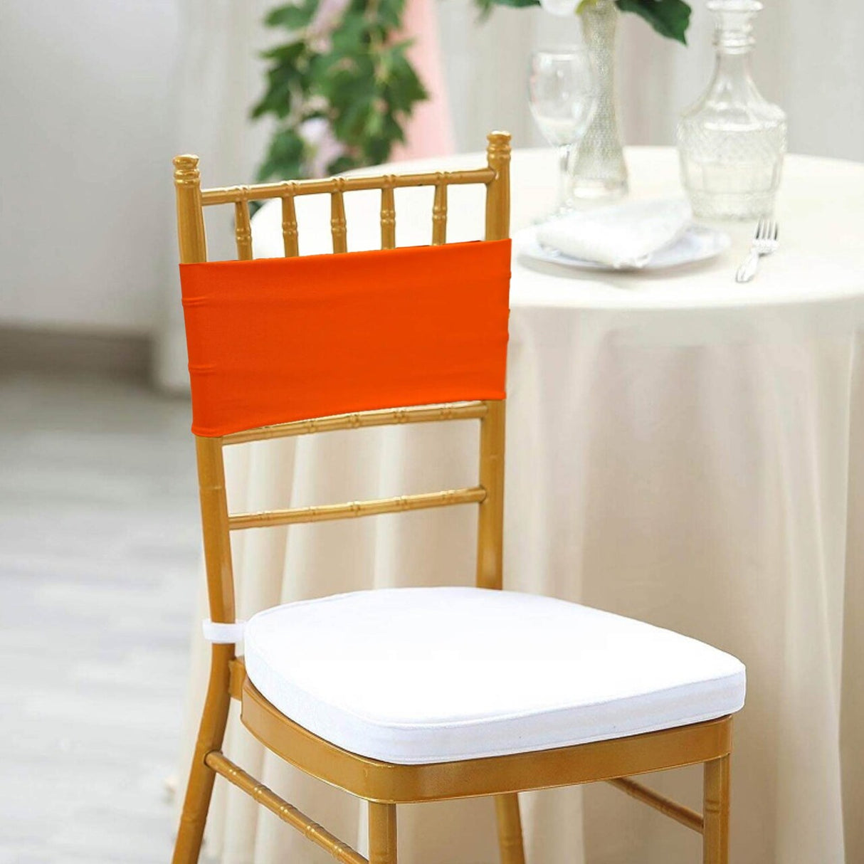 10 Pieces Bright Stretch Orange Spandex Chair Bands 7 x 13 Inches