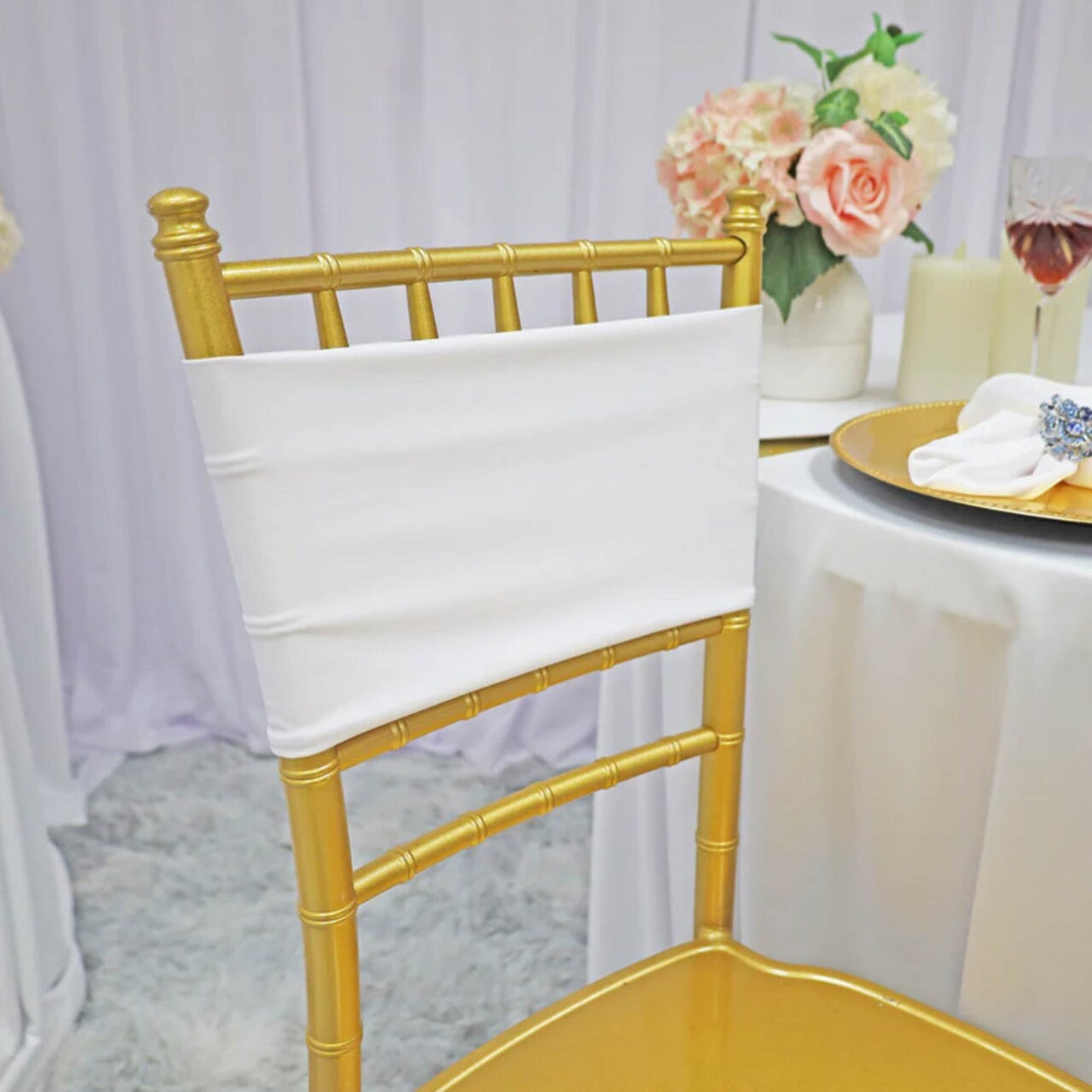 10 Pieces Stretchy White Spandex Chair Bands 7 x 13 Inches