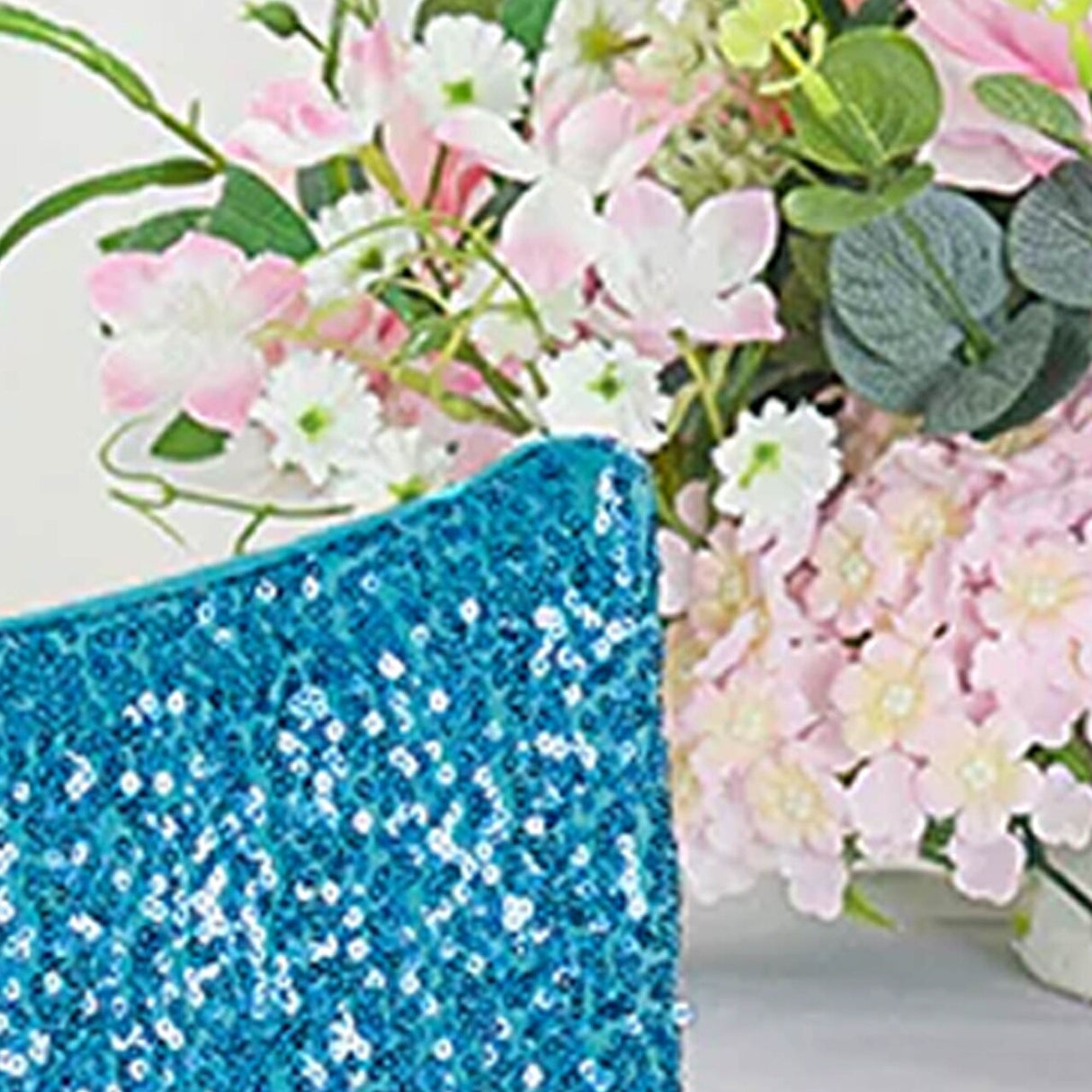 1 Piece Turquoise Sequin Spandex Chair Cap 13.5 inch by 10 inch Event Decoration