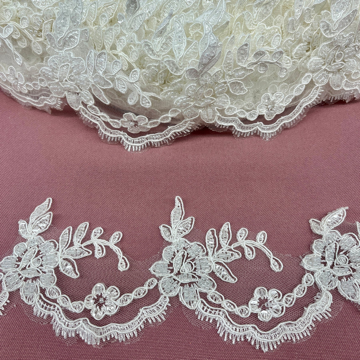 1 Yard Beaded & Corded Embroidered Lace Trim 3" Wide 100% Polyester Net Mesh for Special Occasion Dresses