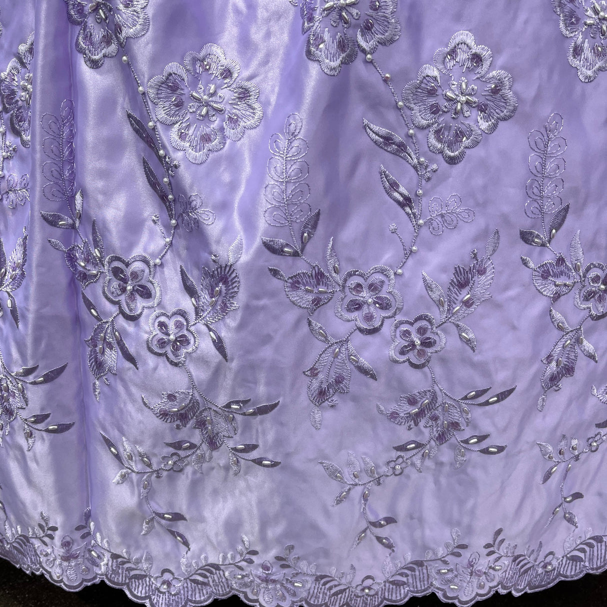 1 Yard Beaded Bridal Lace Fabric Embroidered Floral Satin Gown Couture 54" Width