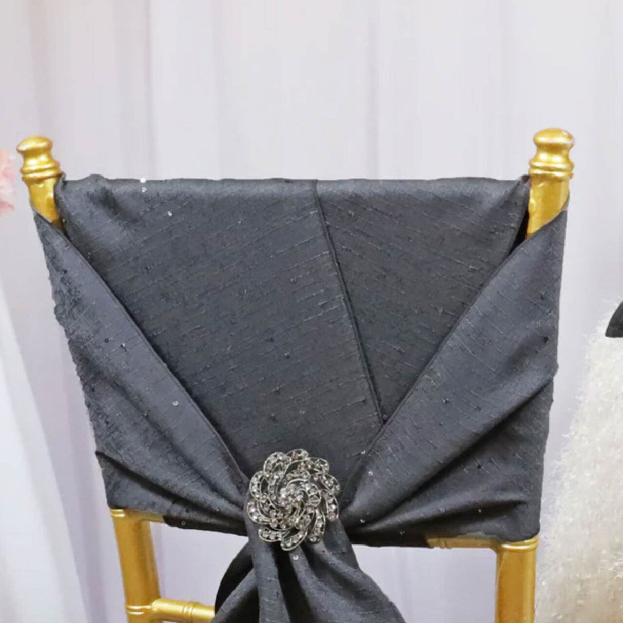 10 Pieces Pewter Charcoal Sequin Burlap Chair Sashes, 8"x108" Rustic Glam Event Decor